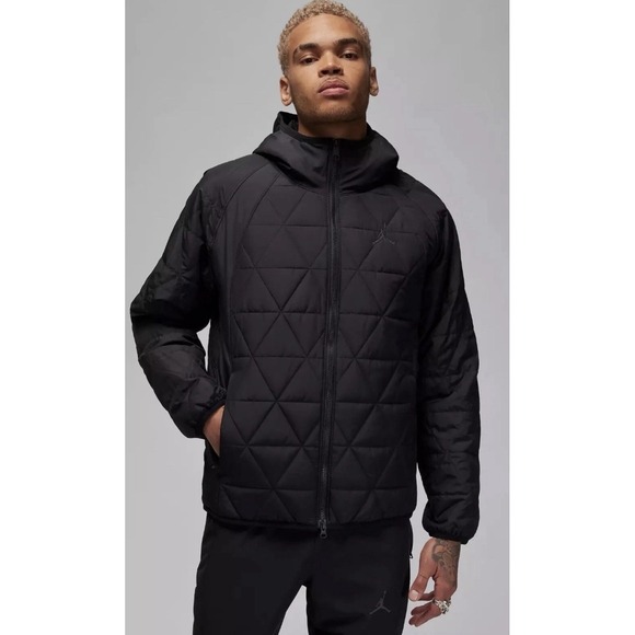 Nike Jordan Jacket Men 2XL Tall Black Hooded Quilted Full Zip Therma-Fit - Picture 1 of 7